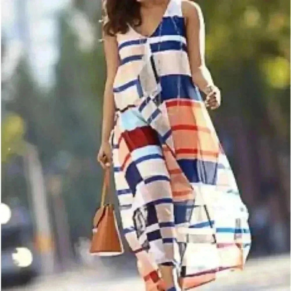 NWOT LaneBryant striped cascade chiffon maxi dress size 28 V-neck cross back - Picture 2 of 11